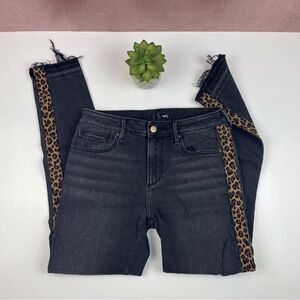 Aqua Black Brown Leopard Animal Print Frayed Denim Jeans Skinny Women Size 27